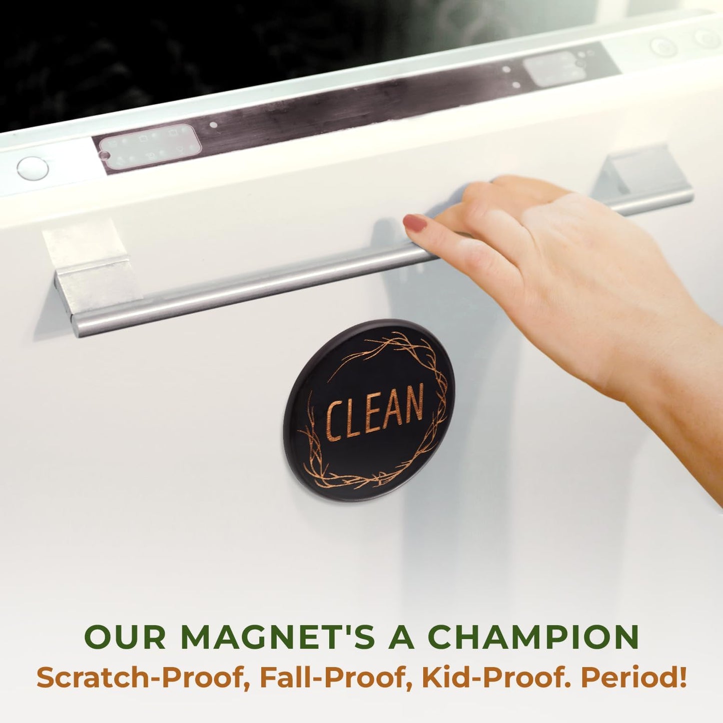 Bamboo Dishwasher Magnet - Clean Dirty Sign, Black, Round, 1 Count