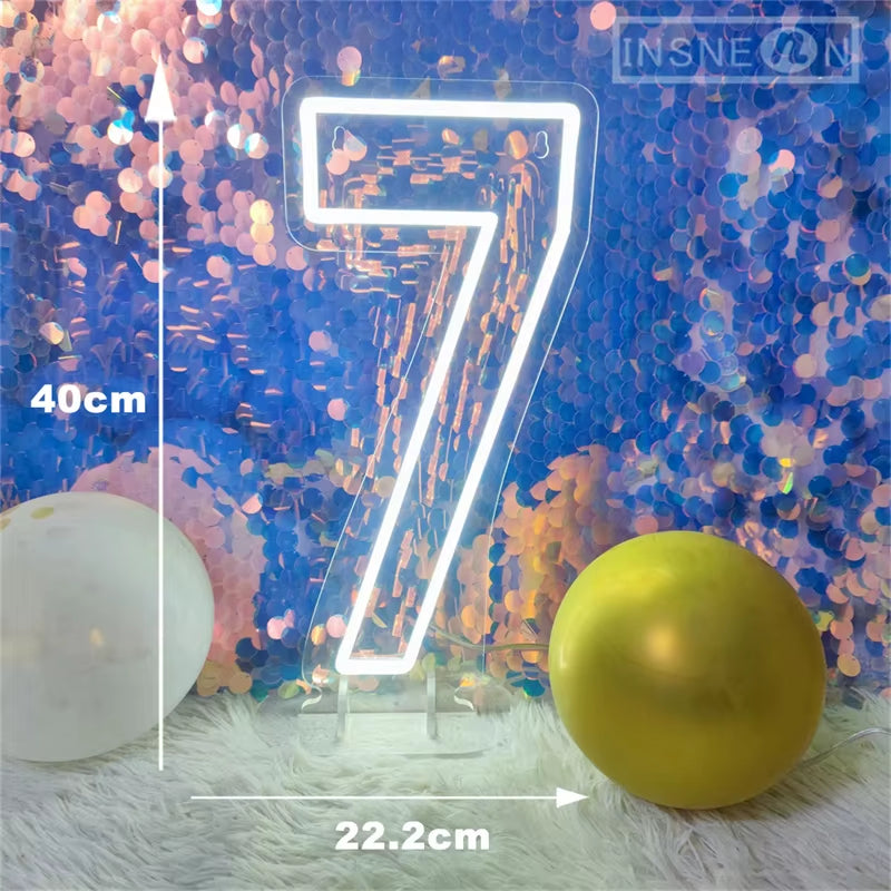 Number 3 Neon Sign 0-9 Wedding Numbers Neon Lights Sign Birthday Home Decor Room Decoration Night Lights Bedroom Neon LED Signs
