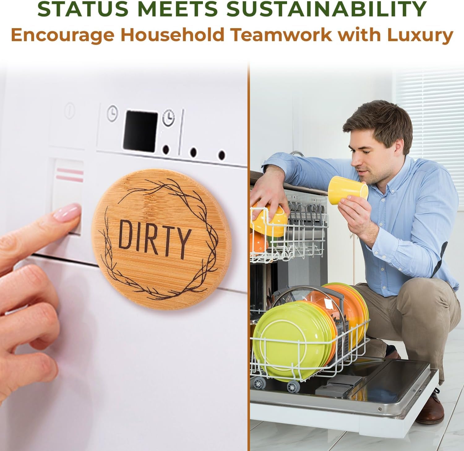 Bamboo Magnet Clean Dirty Sign for Dishwasher