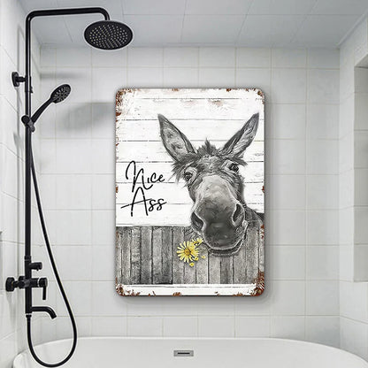 Funny Donkey Sunflower Bathroom Metal Sign Wall Decor Farmhouse Sign for Toilet Restroom Decor Gifts