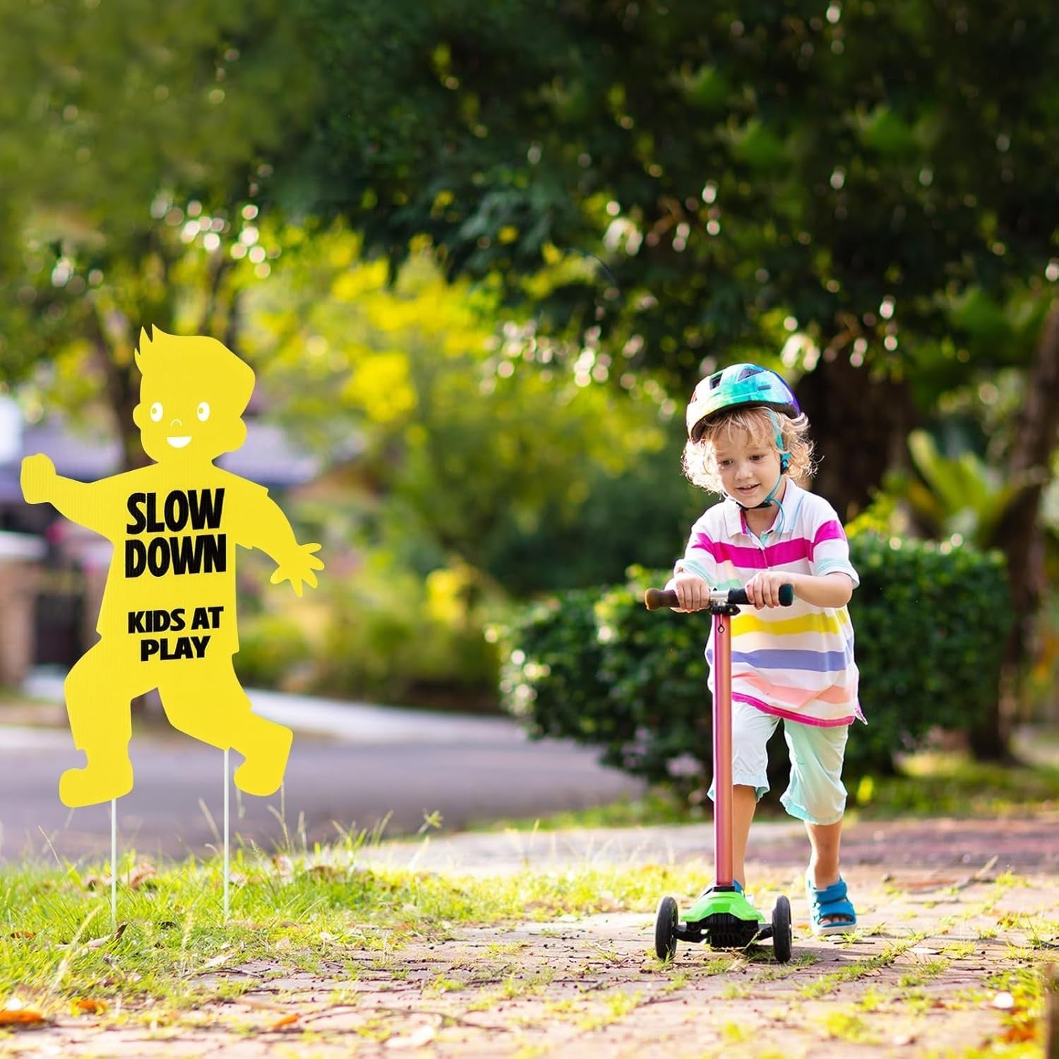 4 Pack Slow down Kids at Play Signs Street Safety Sign 16 X 12 Inches Plastic