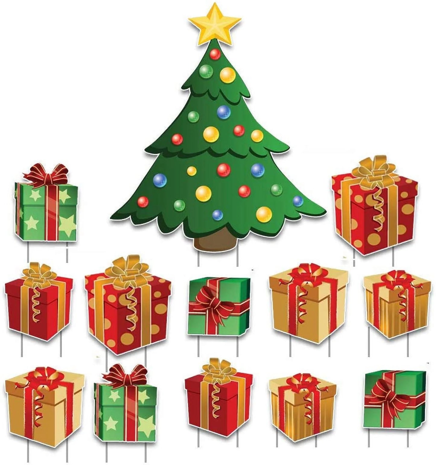 Victorystore Christmas Tree with Presents Lawn Display, Holiday Décor 13 Pieces