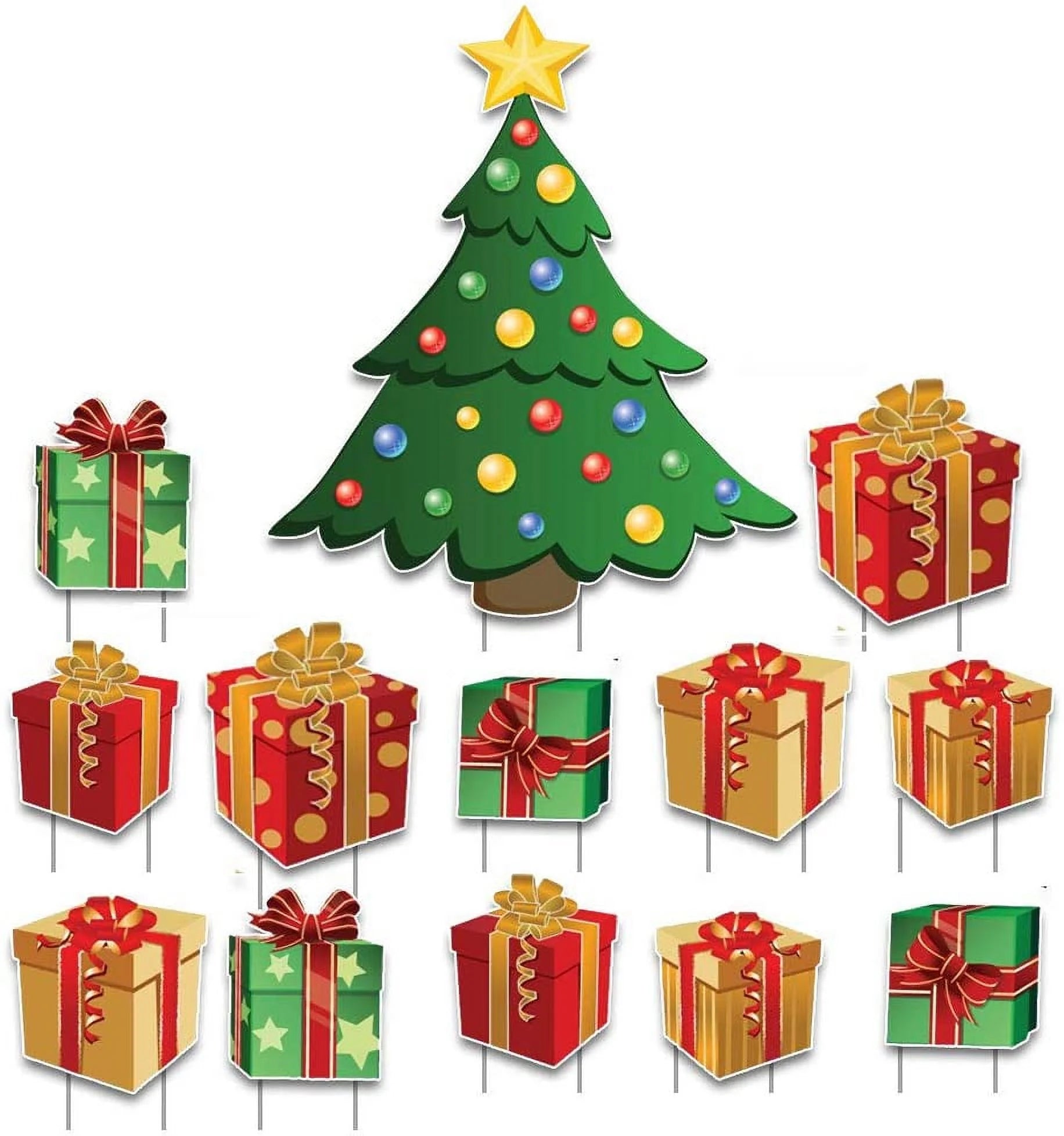 Victorystore Christmas Tree with Presents Lawn Display, Holiday Décor 13 Pieces