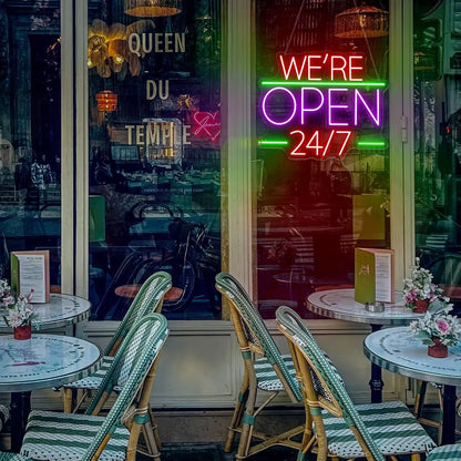 We'Re Open 24/7 Neon Sign, Open Welcome Sign Window Open Sign, Shop Open Wall Art Restaurant Business Open Sign