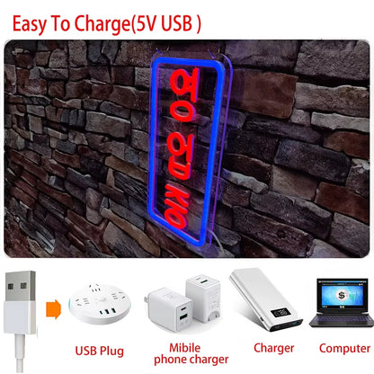 LED 영업중네온 Korean Open Sign Neon Lights - Neon Sign Lights Business Signs Wall Hanging Led for Bar Cafe Salon Store Billboard