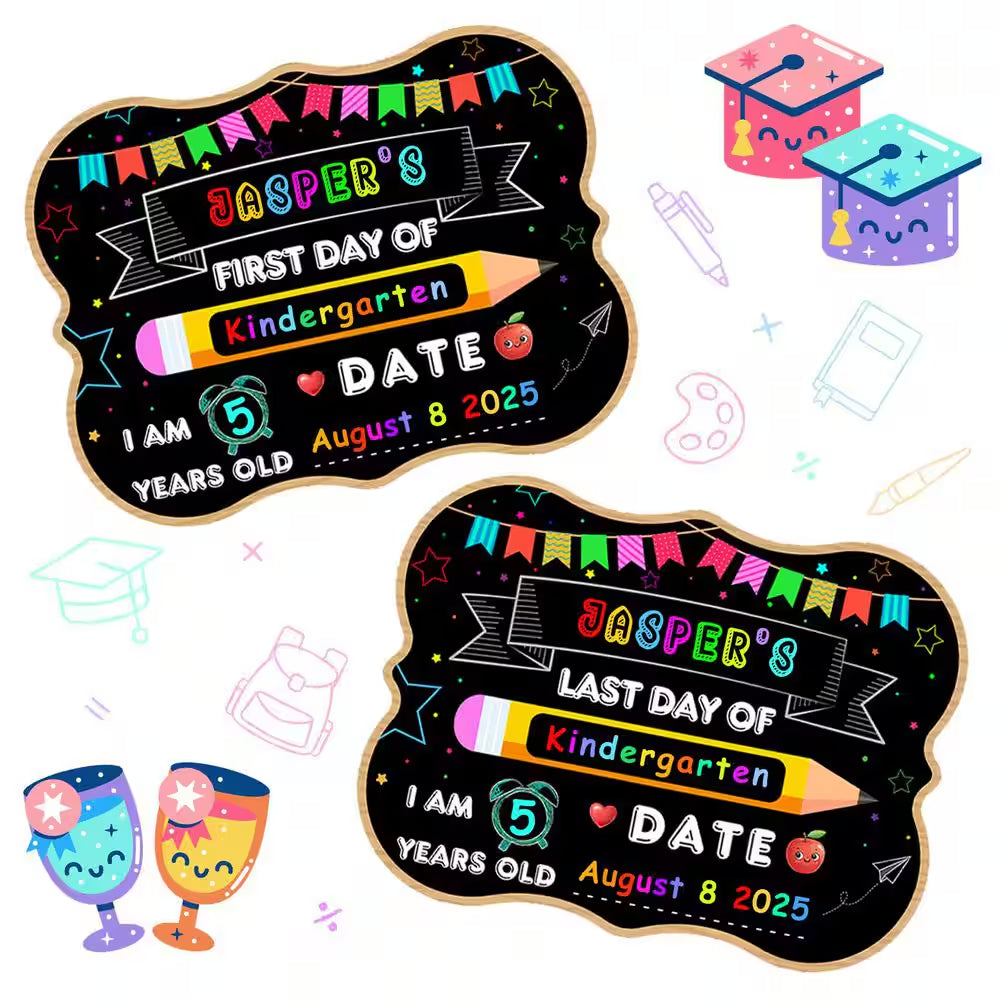 2-Pack 9 In. X 12 In. Double Sided School Chalkboard Signs for First and Last Day of School Photo Props