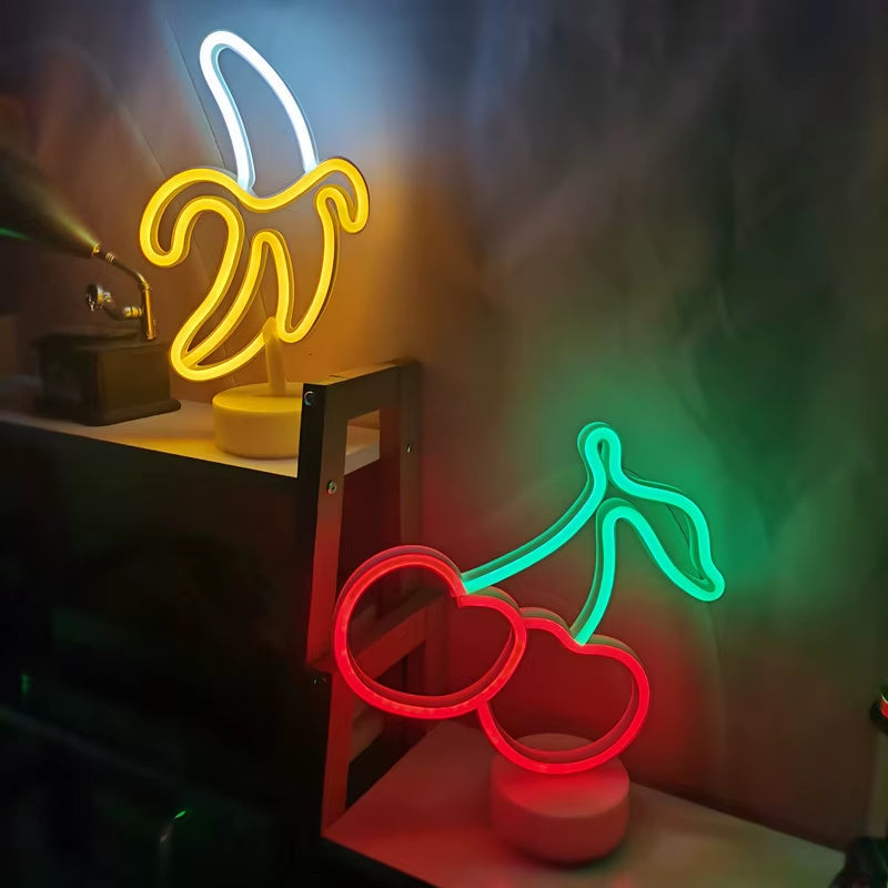 Cherry Banana Neon Lamp LED Neon Signs Lamp for Home Party Room Birthday Kids' Bedroom Fruit Store Markets Wall Art Decor