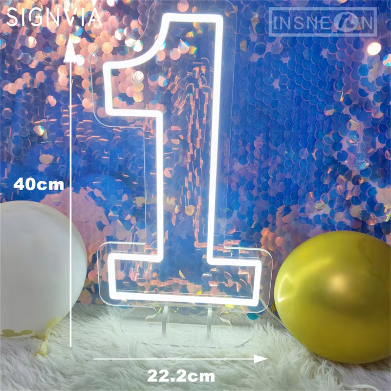 Number 3 Neon Sign 0-9 Wedding Numbers Neon Lights Sign Birthday Home Decor Room Decoration Night Lights Bedroom Neon LED Signs