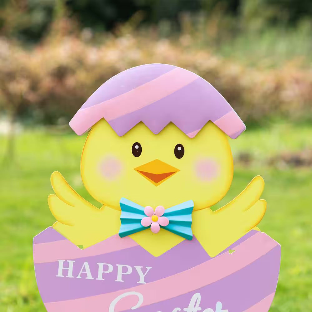 (Set of 2) 24 In. H Easter Metal Bunny&Chick Egg Yard Stake