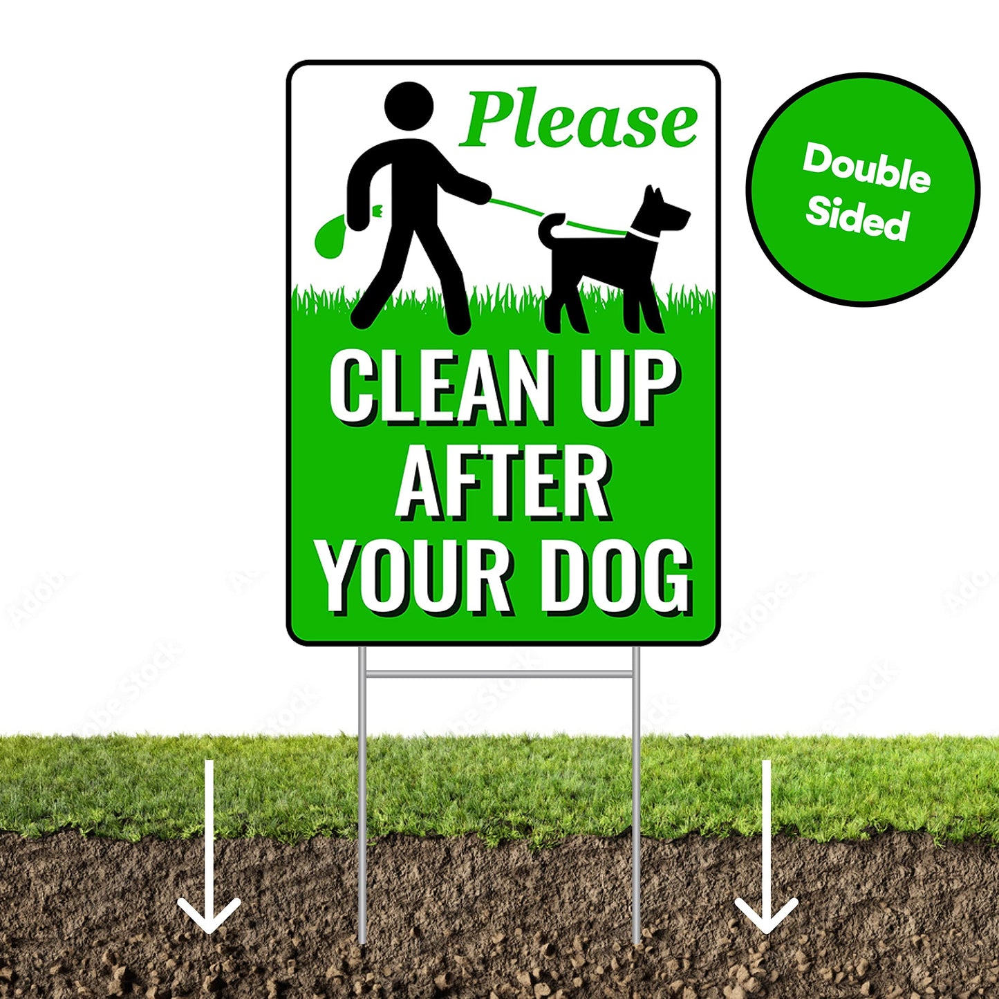 2-Pack Pick up after Your Dog Sign with Metal H-Stake - Weatherproof Clean up after Your Dog Notice for Yard - Double-Sided No Poop Lawn Signs - 12X9-In