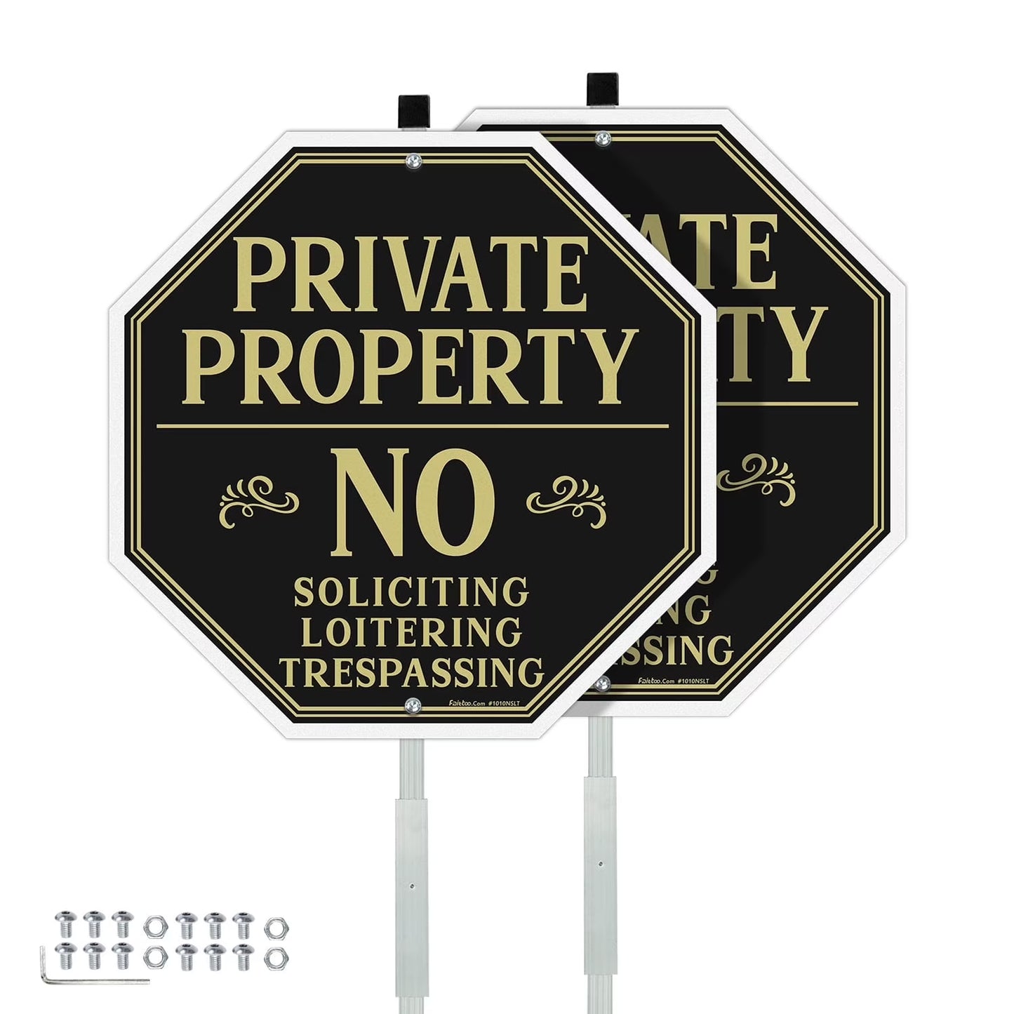 Private Property No Soliciting Sign for House with 42" Stake, 2-Pack 10"X10" Rust Free Heavy Reflective Aluminum