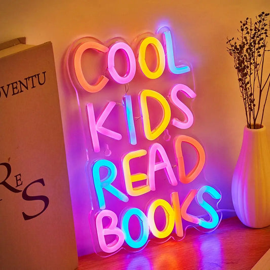 Chi-Buy 1PC Cool Kids Read Books LED Neon Sign USB Powered Wall Decoration Neon Light Signs Suitable for Party, Wedding