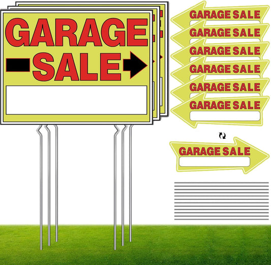 9-Pack Double-Sided Garage Sale & Arrow Signs with Metal Stakes – Waterproof Reu
