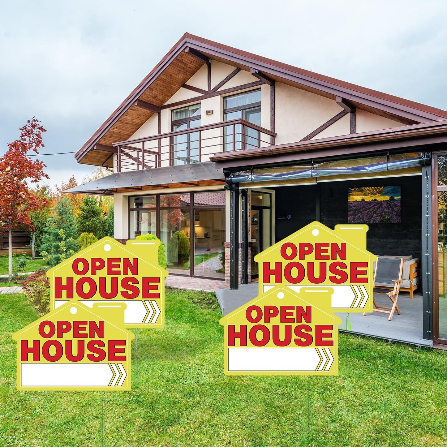 Open House Signs for Real Estate – 4 Pack Large Double-Sided Yard Signs with 28I