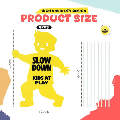 4 Pack Slow down Kids at Play Signs Street Safety Sign 16 X 12 Inches Plastic