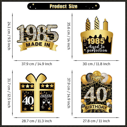 40Th Birthday Yard Signs, Black Gold 8Pcs Outdoor Lawn 40Th Birthday Decorati...