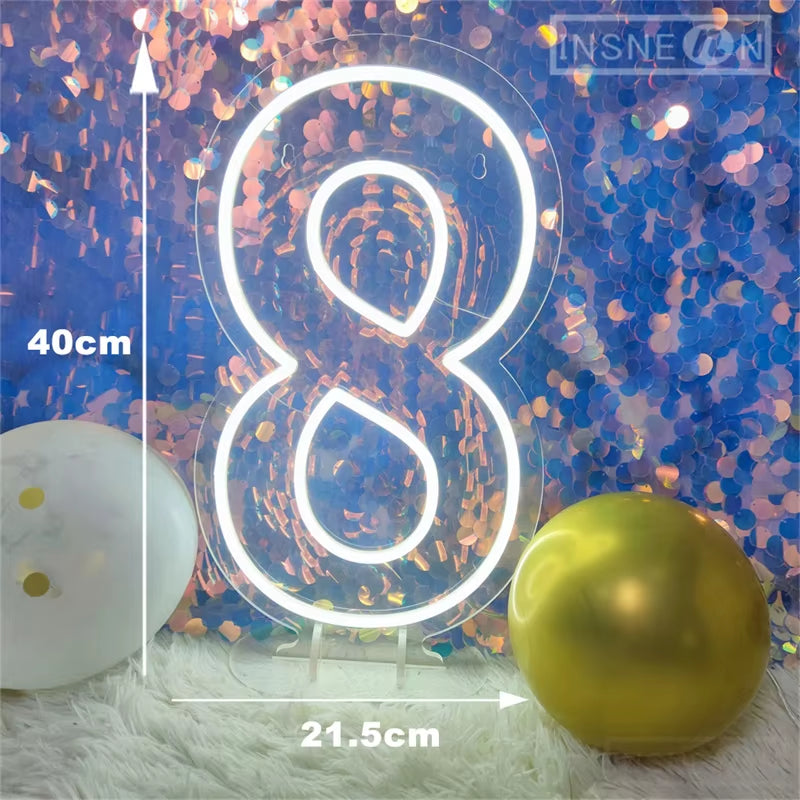 Number 3 Neon Sign 0-9 Wedding Numbers Neon Lights Sign Birthday Home Decor Room Decoration Night Lights Bedroom Neon LED Signs