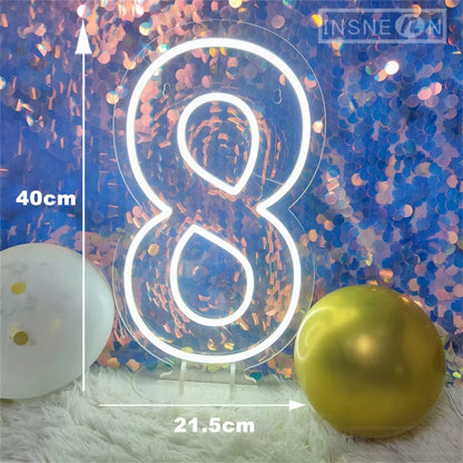 Number 3 Neon Sign 0-9 Wedding Numbers Neon Lights Sign Birthday Home Decor Room Decoration Night Lights Bedroom Neon LED Signs