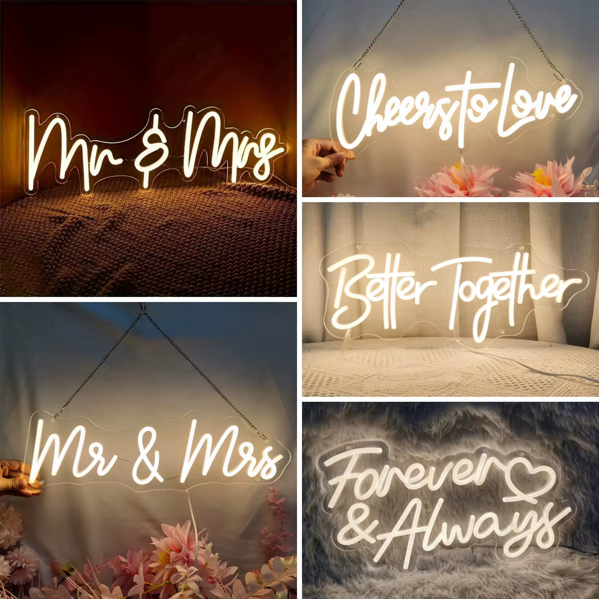 Mr and Mrs Neon Sign, Wall Decoration Light for Wedding and Engagement Decoration, Cheers to Love Neon Sign, LED Neon Signs