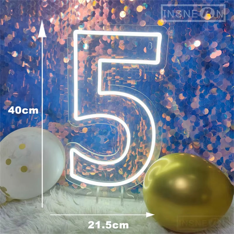 Number 3 Neon Sign 0-9 Wedding Numbers Neon Lights Sign Birthday Home Decor Room Decoration Night Lights Bedroom Neon LED Signs