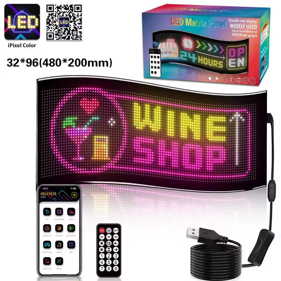 Smart LED Matrix Panel Scrolling Bright Advertising USB 5V Bluetooth App Remote Controlled Sign Light Programmable LED Car Sign
