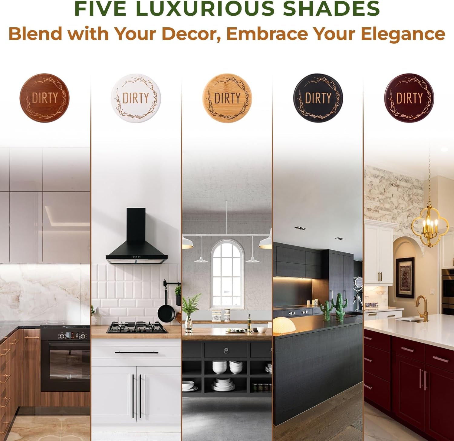 Bamboo Dishwasher Magnet - Clean Dirty Sign, Black, Round, 1 Count