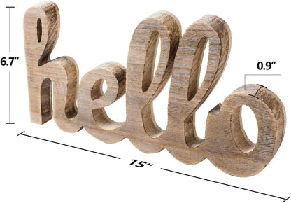 Hello Cutout Sign Made of Wood, Rustic Home Gallery Wall Decor