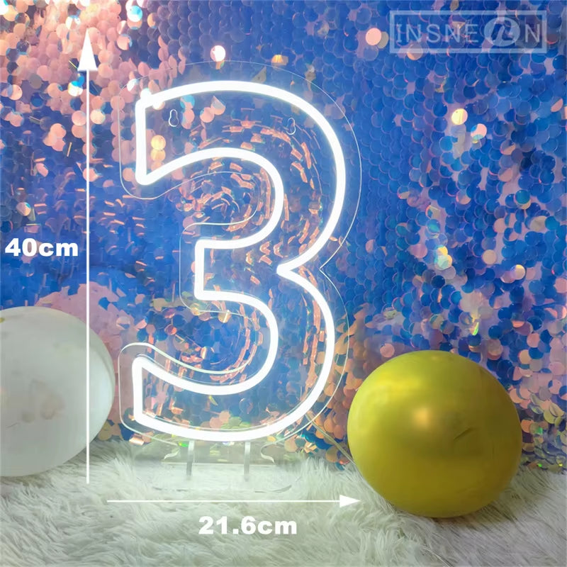 Number 3 Neon Sign 0-9 Wedding Numbers Neon Lights Sign Birthday Home Decor Room Decoration Night Lights Bedroom Neon LED Signs