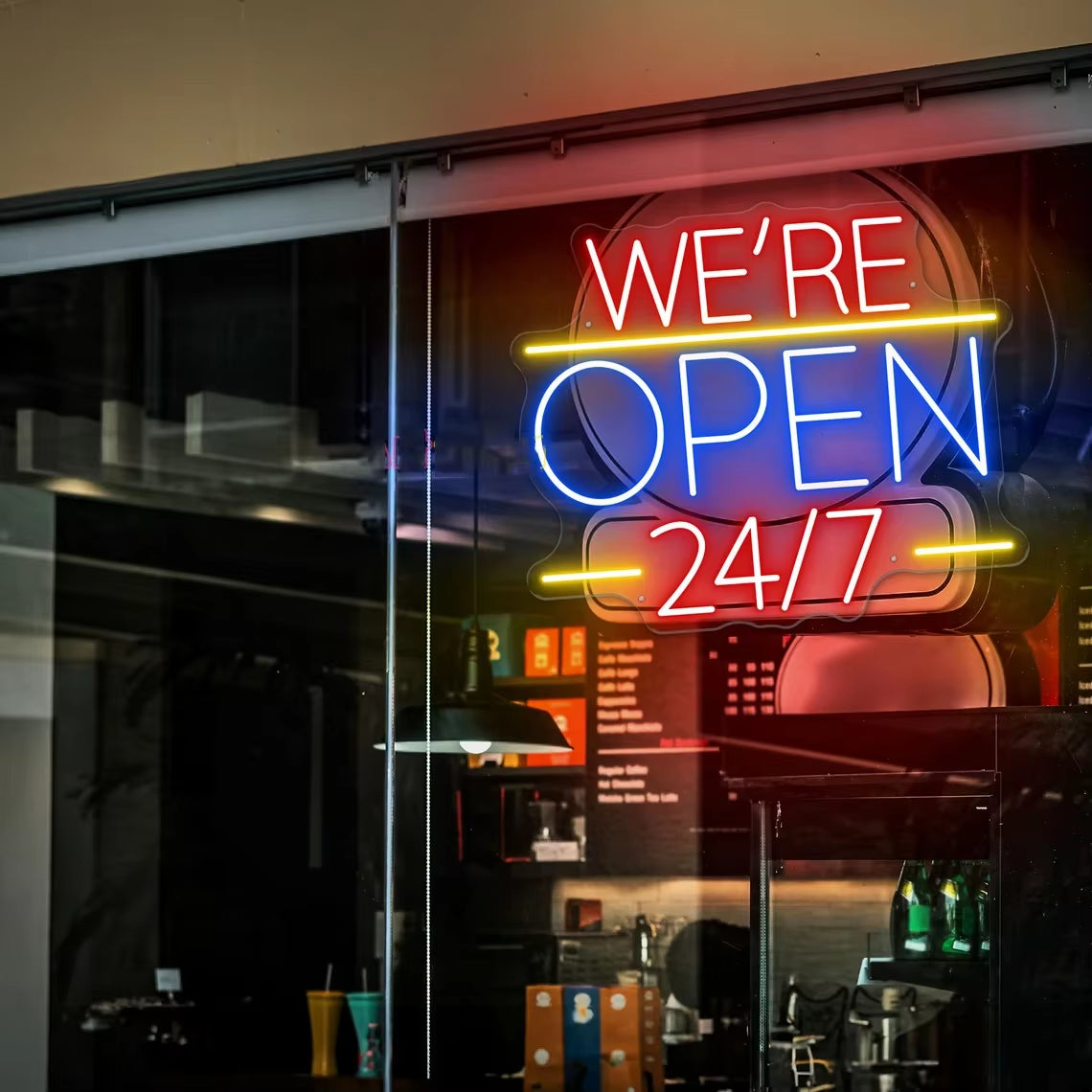We'Re Open 24/7 Neon Sign, Open Welcome Sign Window Open Sign, Shop Open Wall Art Restaurant Business Open Sign