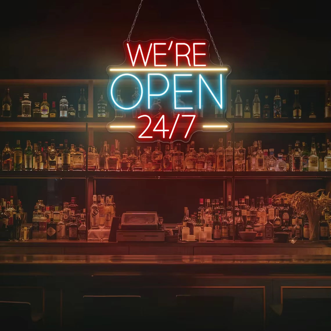 We'Re Open 24/7 Neon Sign, Open Welcome Sign Window Open Sign, Shop Open Wall Art Restaurant Business Open Sign