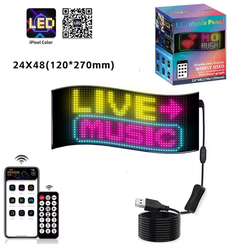 Smart LED Matrix Panel Scrolling Bright Advertising USB 5V Bluetooth App Remote Controlled Sign Light Programmable LED Car Sign