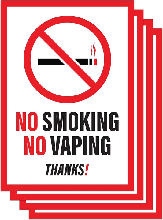 4Pcs No Vaping No Smoking Sticker Signs | No Smoking or Vapor Sign for Business or for Home | Weatherproof Vinyl Decals, 7" X 10"