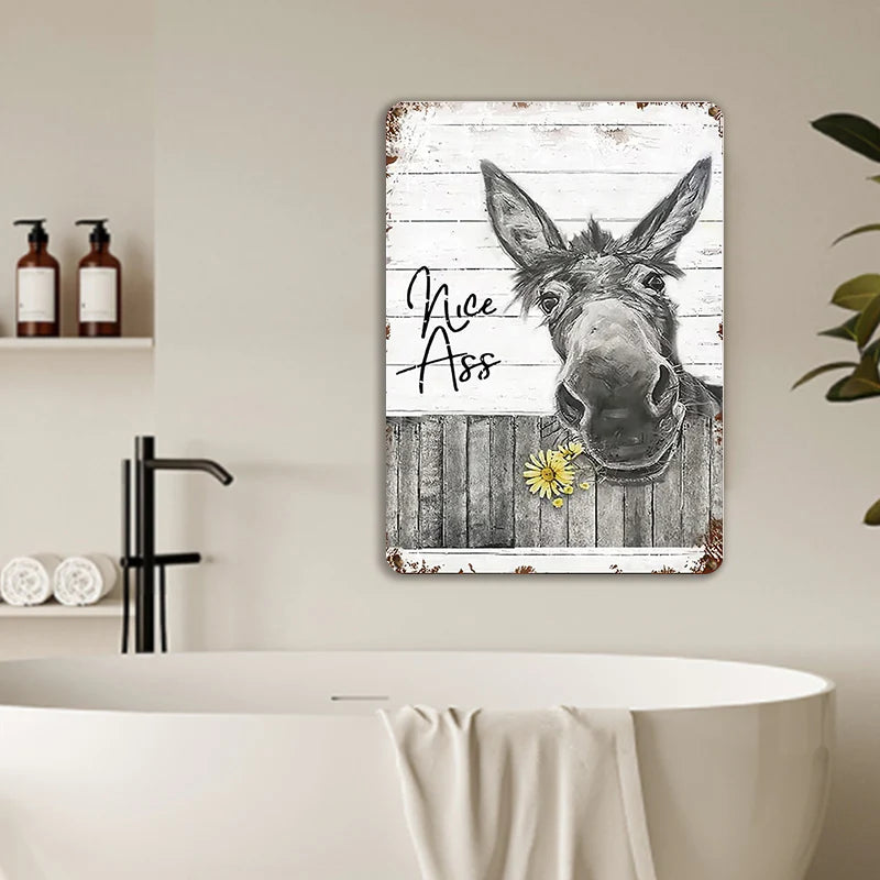 Funny Donkey Sunflower Bathroom Metal Sign Wall Decor Farmhouse Sign for Toilet Restroom Decor Gifts