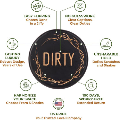 Bamboo Dishwasher Magnet - Clean Dirty Sign, Black, Round, 1 Count