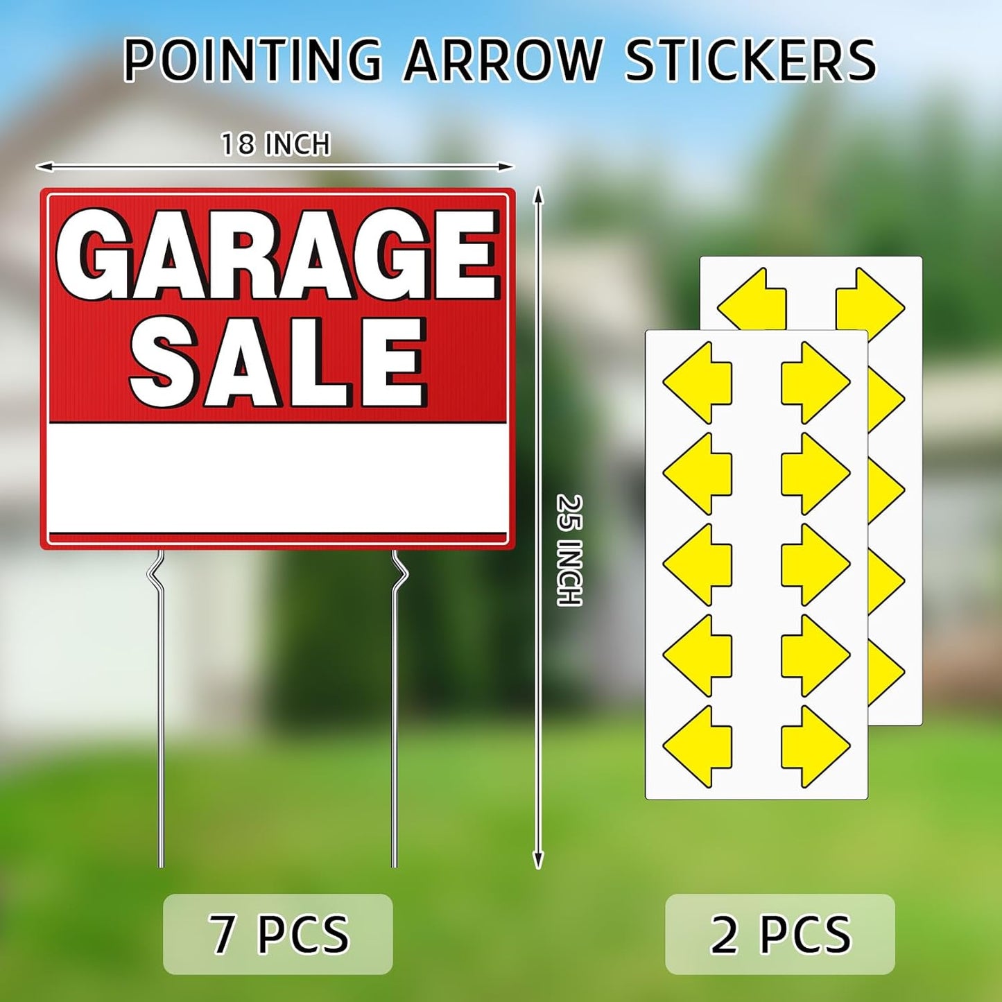 7-Pack 17"X13" Double-Sided Garage Sale Signs with Metal Stakes & 20 Arrow Stick