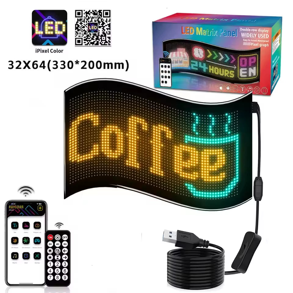 Smart LED Matrix Panel Scrolling Bright Advertising USB 5V Bluetooth App Remote Controlled Sign Light Programmable LED Car Sign