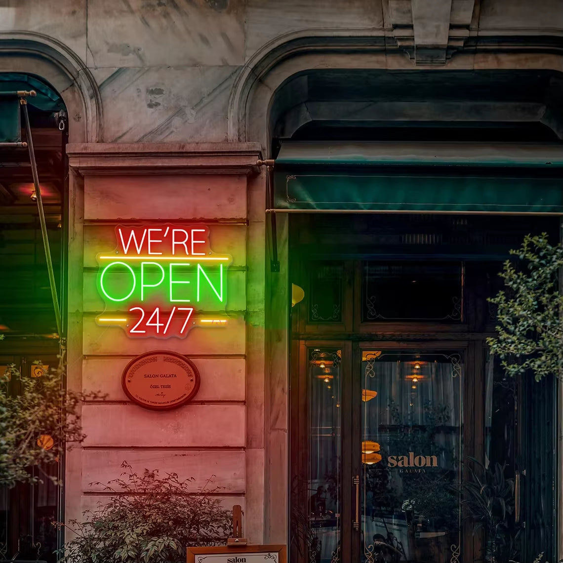 We'Re Open 24/7 Neon Sign, Open Welcome Sign Window Open Sign, Shop Open Wall Art Restaurant Business Open Sign