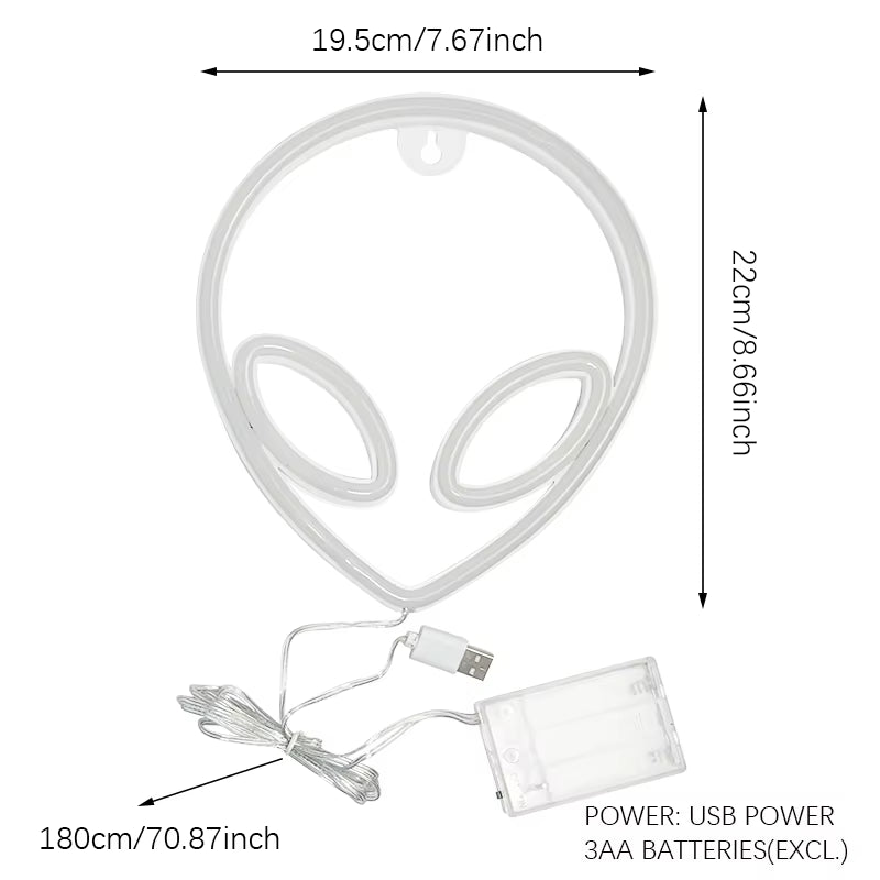 Alien LED Neon Signs Light Logo Gaming Wall Lamp Funny Alien Atmosphere Lighting for Kids Gift Game Office Party Camping Decor