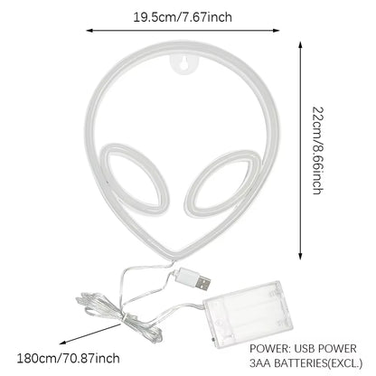 Alien LED Neon Signs Light Logo Gaming Wall Lamp Funny Alien Atmosphere Lighting for Kids Gift Game Office Party Camping Decor