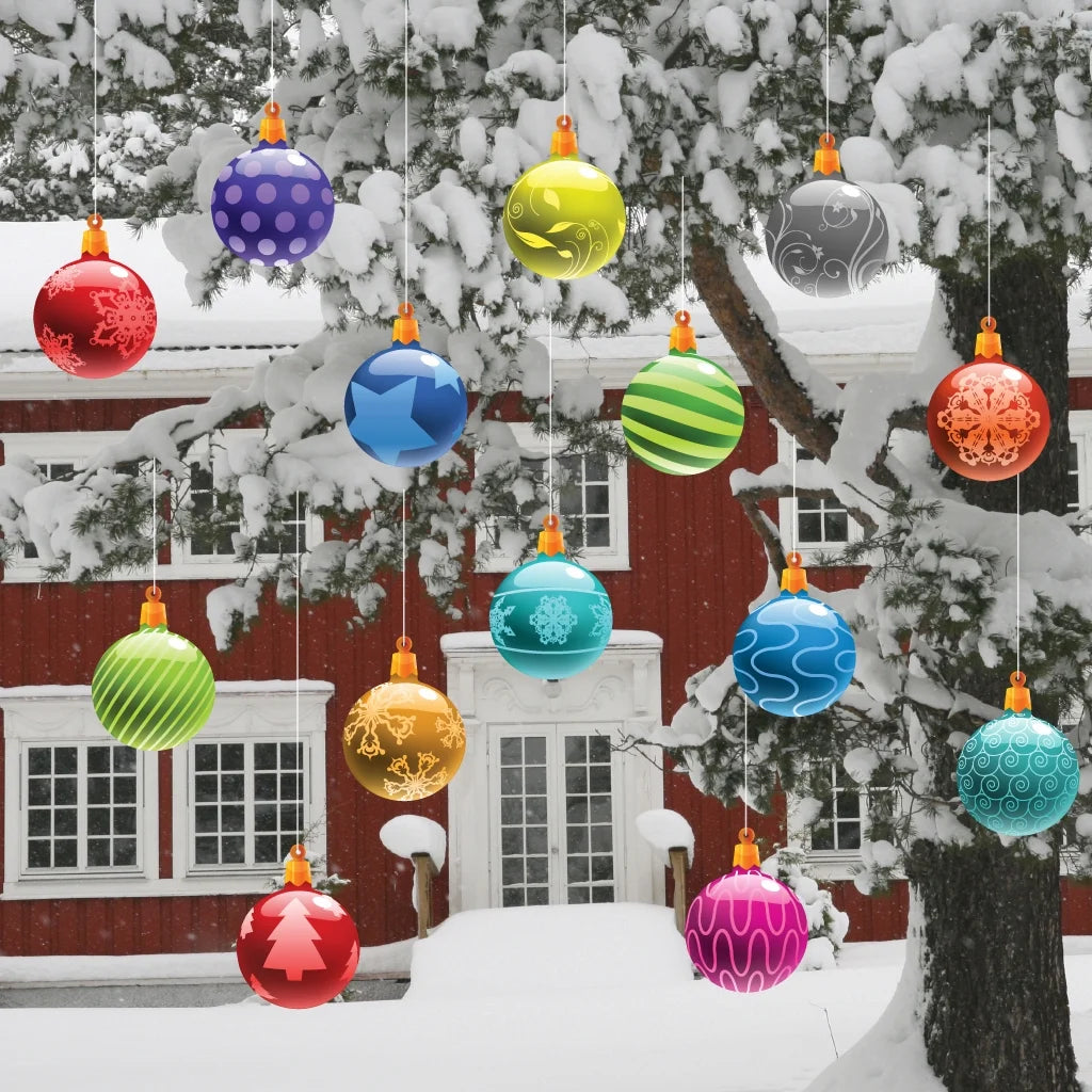 Victorystore 2-D Traditional Outdoor Christmas Yard Ornaments, Flat Globe Shape, Set of 14