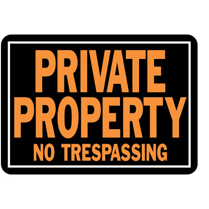 Products 848 Private Property No Trespassing Aluminum Sign 9.25" X 14" Orange/Black, 1 Piece