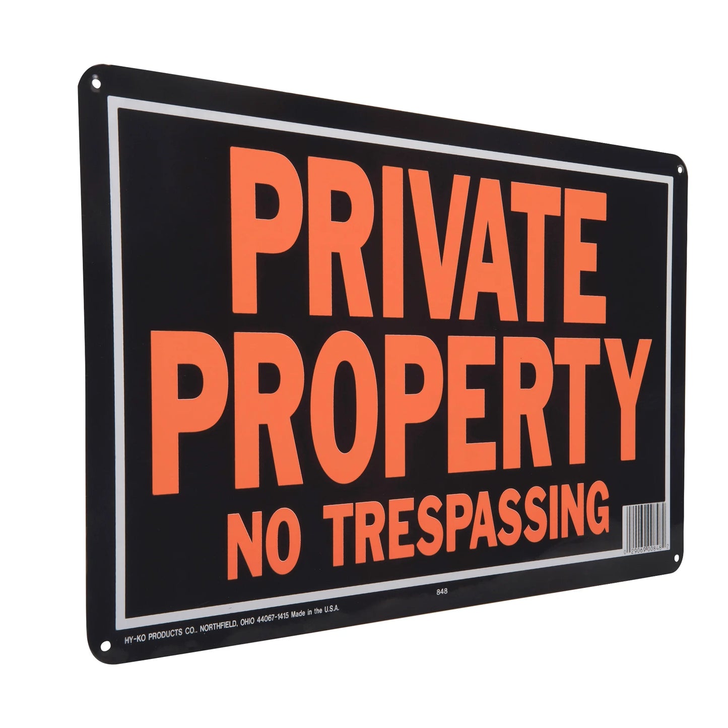 Products 848 Private Property No Trespassing Aluminum Sign 9.25" X 14" Orange/Black, 1 Piece