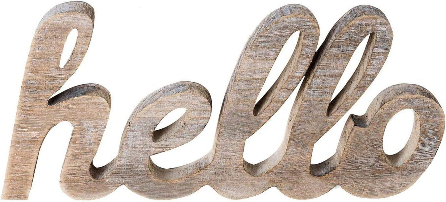 Hello Cutout Sign Made of Wood, Rustic Home Gallery Wall Decor