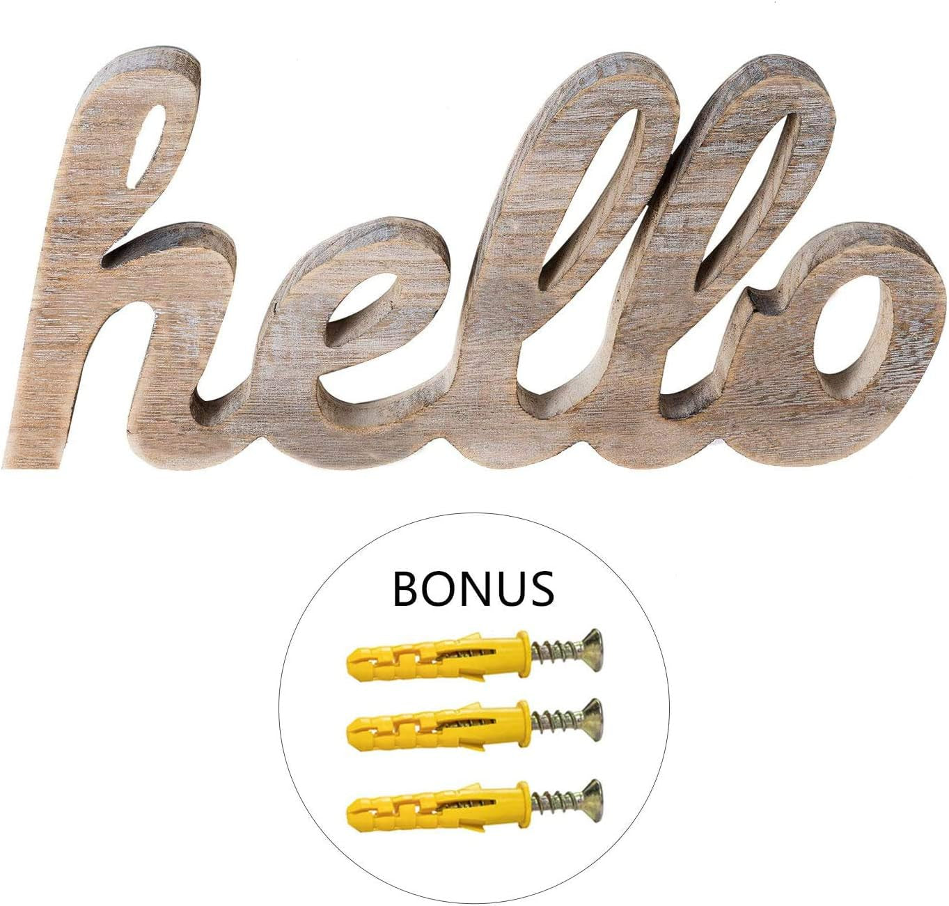 Hello Cutout Sign Made of Wood, Rustic Home Gallery Wall Decor