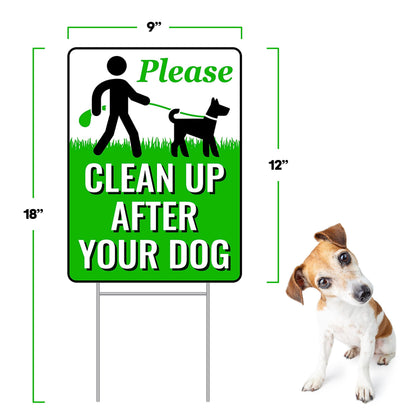 2-Pack Pick up after Your Dog Sign with Metal H-Stake - Weatherproof Clean up after Your Dog Notice for Yard - Double-Sided No Poop Lawn Signs - 12X9-In