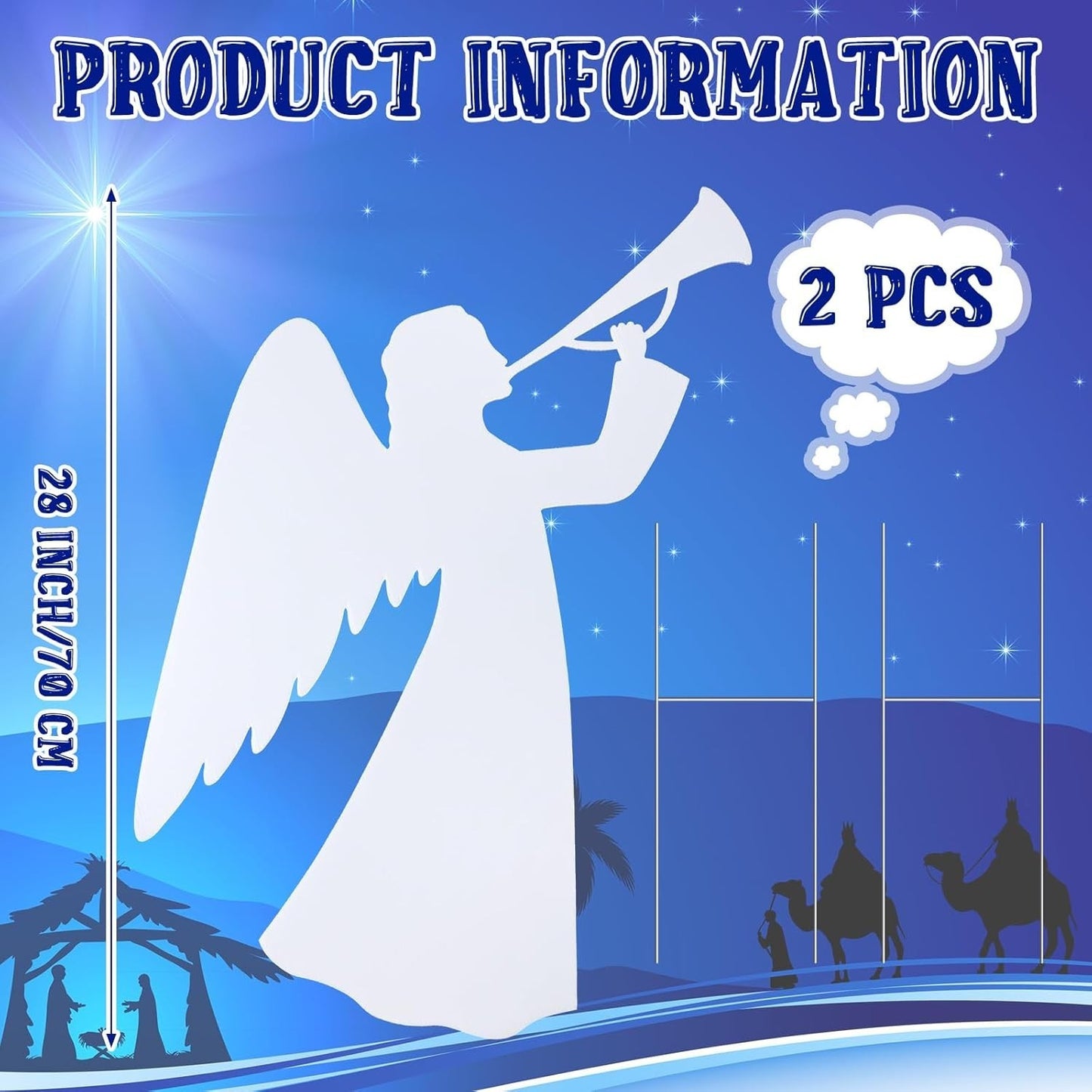 2 Pcs 28 Inch Outdoor Christmas Angel Yard Decorations Nativity Sets with Sta...