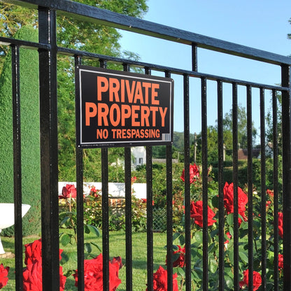 Products 848 Private Property No Trespassing Aluminum Sign 9.25" X 14" Orange/Black, 1 Piece