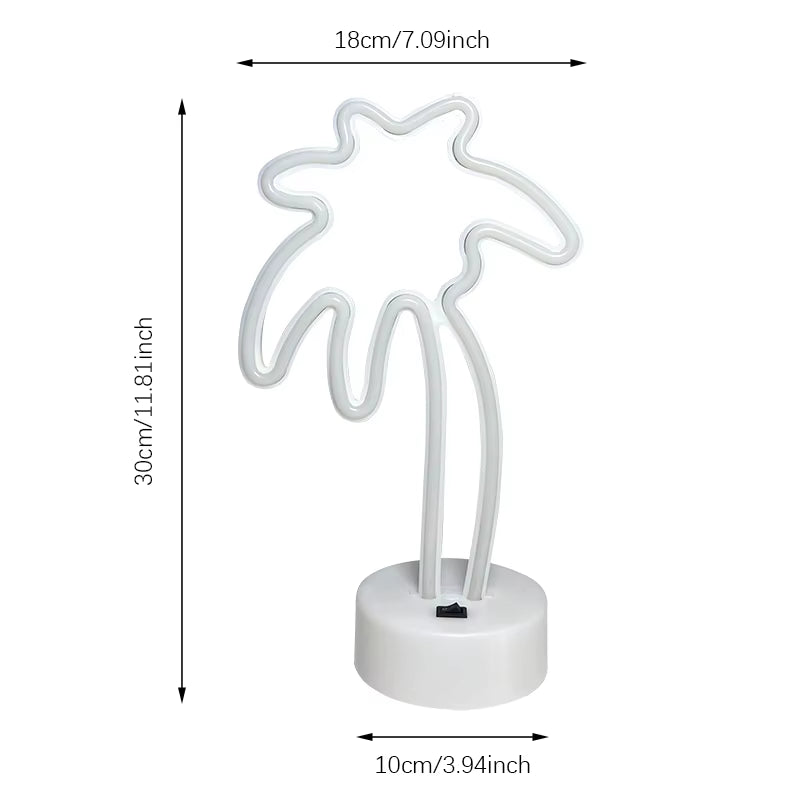 Coconut Palm Tree Neon Signs Light with Holder Base LED Table Lamp Battery/Usb Powered Palm for Home Christmas Party Decoration