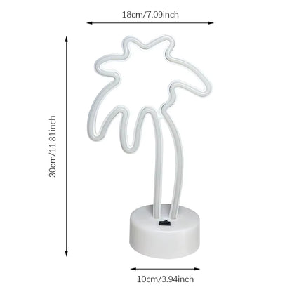 Coconut Palm Tree Neon Signs Light with Holder Base LED Table Lamp Battery/Usb Powered Palm for Home Christmas Party Decoration