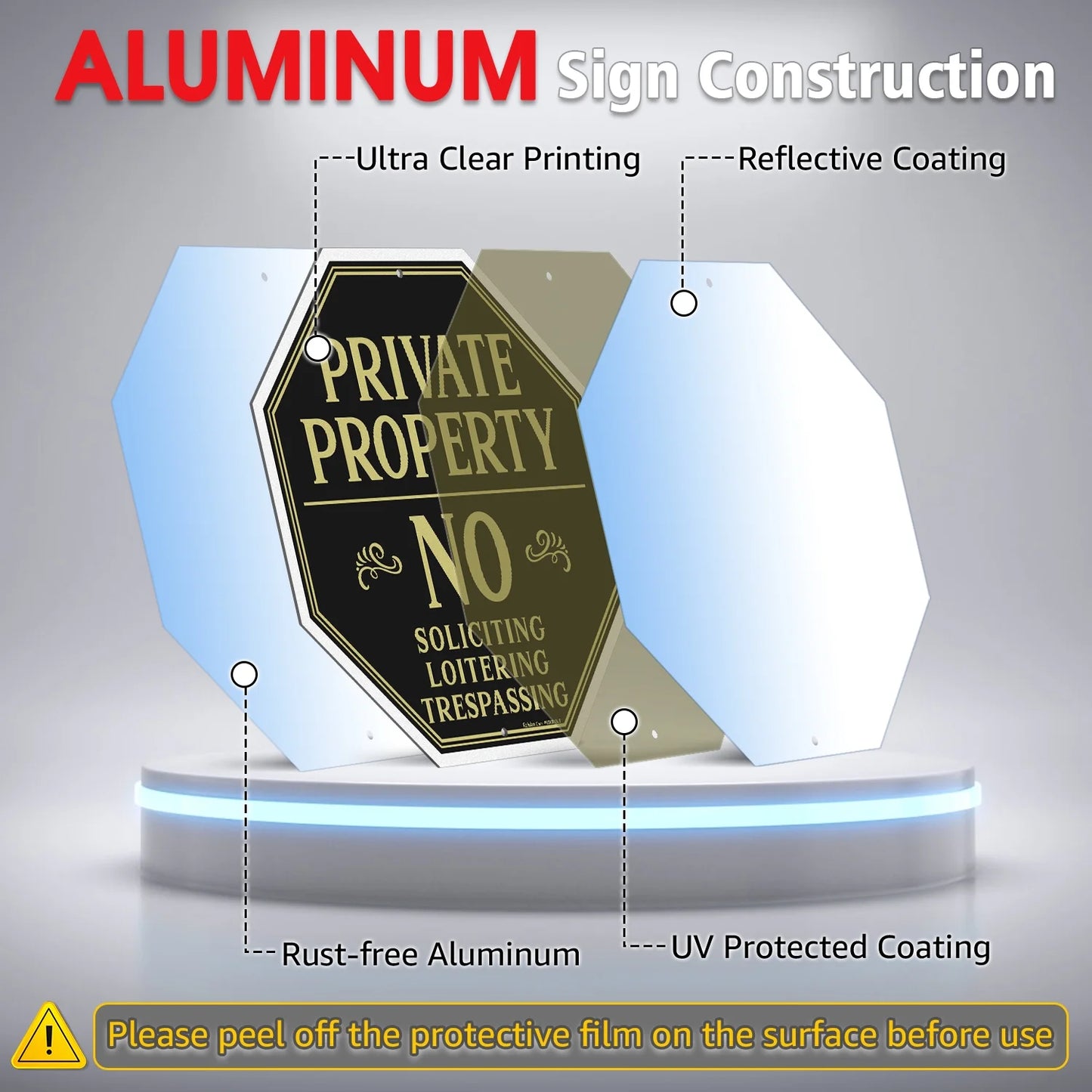 Private Property No Soliciting Sign for House with 42" Stake, 2-Pack 10"X10" Rust Free Heavy Reflective Aluminum